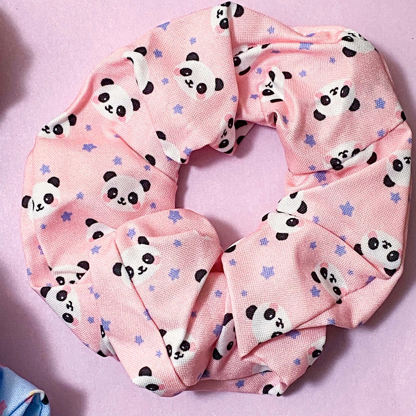 panda pandas gift gifts hair scrunchie scrunchies accessory accessories pastel colour soft fabric cotton print printed pattern pink mint blue lilac cream peach uk cute kawaii stocking filler fillers present