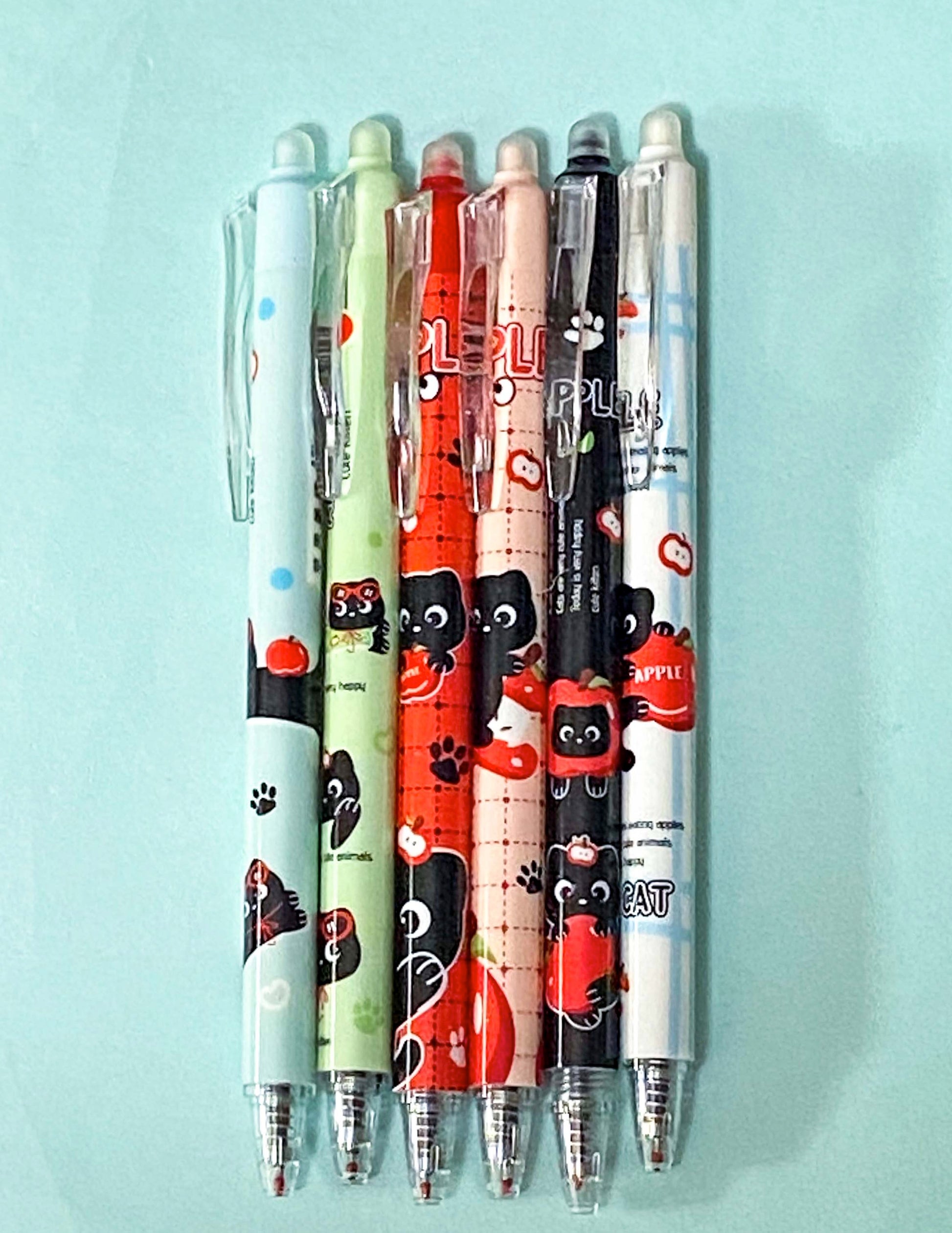 red apple cat cats black kitty kitten pen pens fineline gel ink black finelines cute kawaii stationery shop store gift gifts uk planner addict addicts bargain red black blue mint green white pink apples fruit