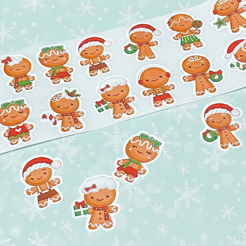 30mm 31mm tall gingerbread men man ginger bread sticker stickers die cut glossy on white edge uk cute kawaii festive big large packaging supplies christmas santa hat hats stationery shop store