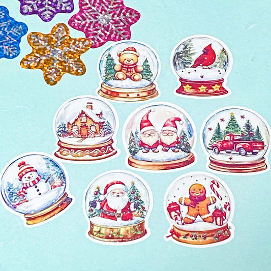large 30 31mm snow globe globes snowy winter festive christmas seasonal packaging sticker stickers die cut cuts glossy white edge edged pack bargain stationery supplies uk cute kawaii planner addict