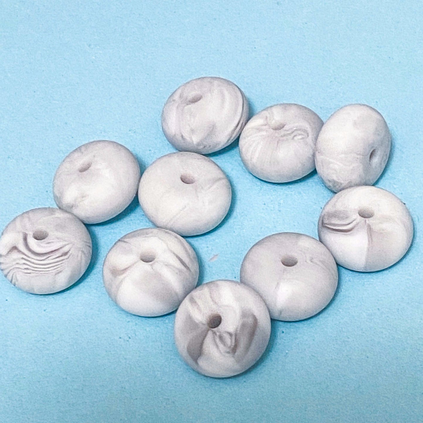 CHUNKY SILICONE BEAD BEANS SPACER DISC 15mm x 8mm MARBLE & PEARLY x 2