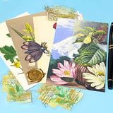vintage botanical postcards fanned out with floral illustrations, die cuts and flower stickers nature stationery set
