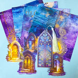 stained glass window acrylic bookmark set with decorative journalling papers and clear doorway stickers