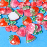 large red fruit fruits faceted sparkly glossy acrylic flatback flat back backs fb fbs flatbacks embellishments uk cute kawaii craft supplies strawberry strawberries cherry cherries peach peaches water melon watermelon pretty  chunky large