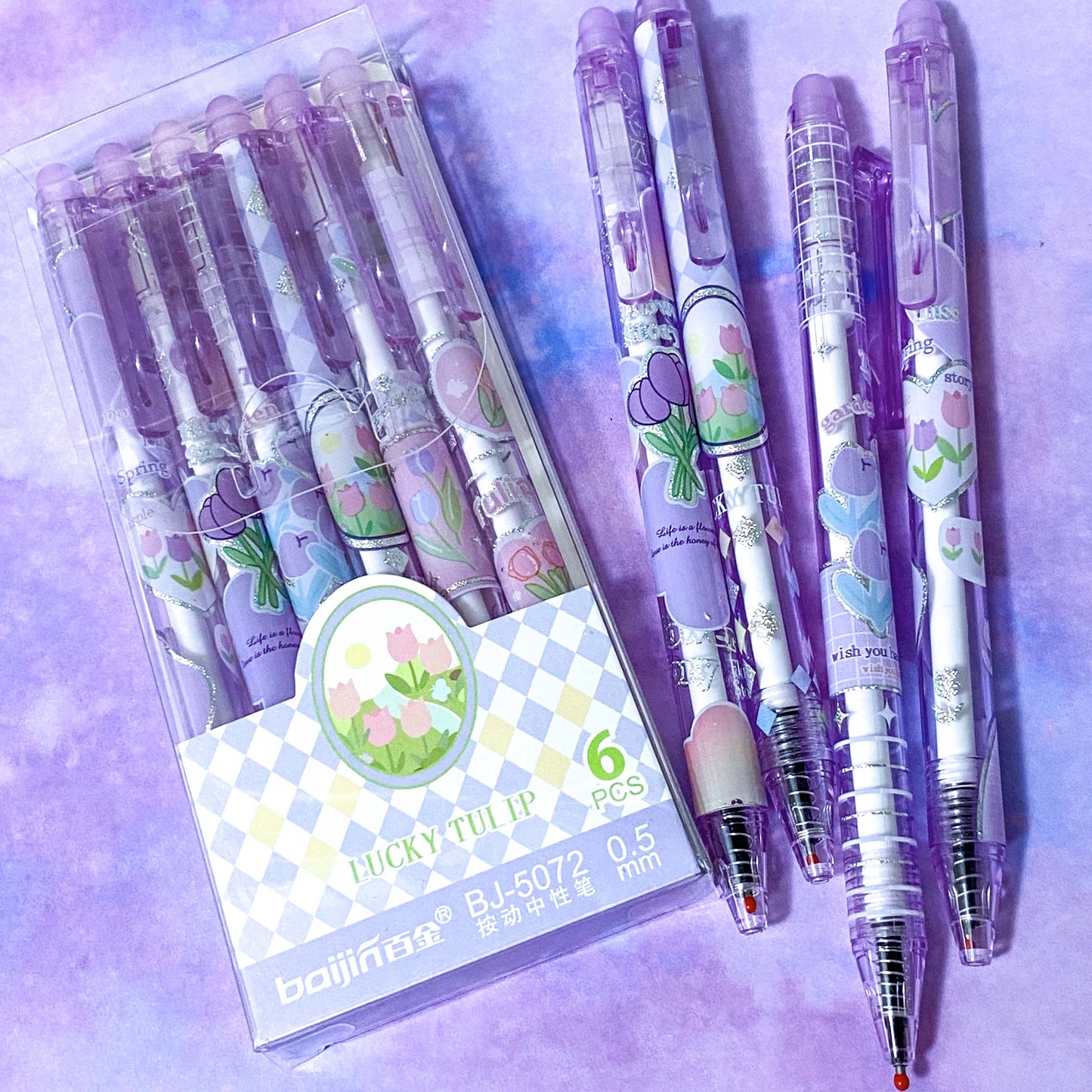 tulip tulips purple lilac flower flowers floral pen pens fineline ink gel blue eraser eraseable rub out magic uk cute kawaii stationery store shop supplies gift gifts lovers pink silver pretty