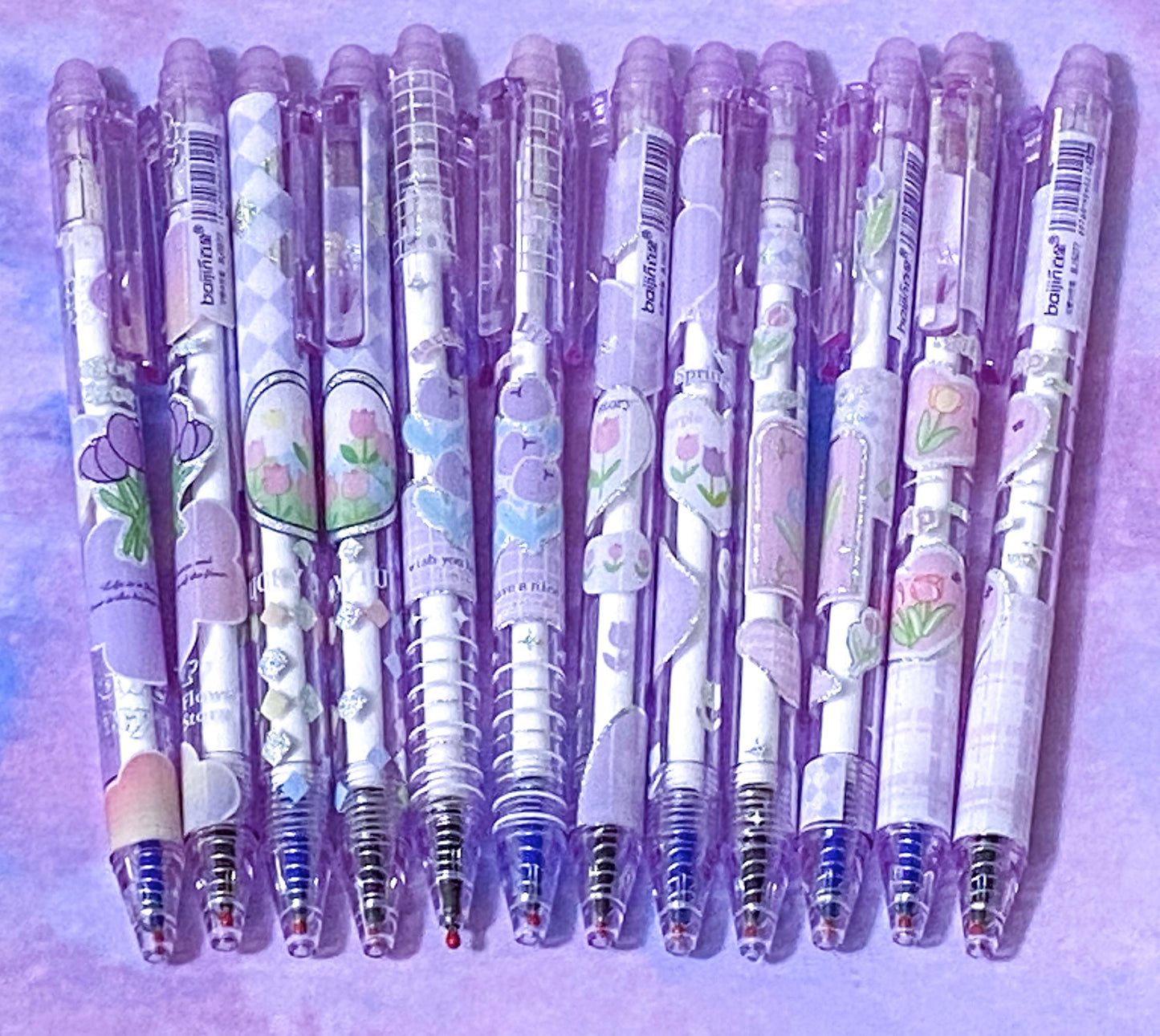 tulip tulips purple lilac flower flowers floral pen pens fineline ink gel blue eraser eraseable rub out magic uk cute kawaii stationery store shop supplies gift gifts lovers pink silver pretty
