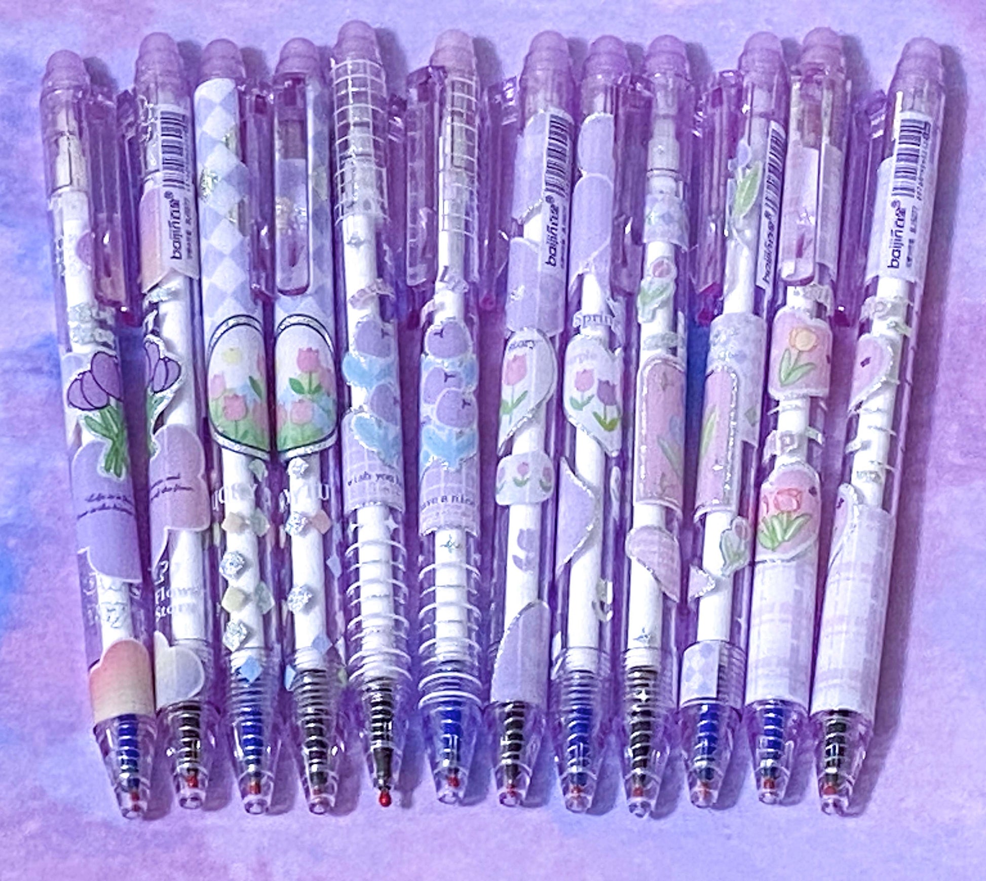 tulip tulips purple lilac flower flowers floral pen pens fineline ink gel blue eraser eraseable rub out magic uk cute kawaii stationery store shop supplies gift gifts lovers pink silver pretty