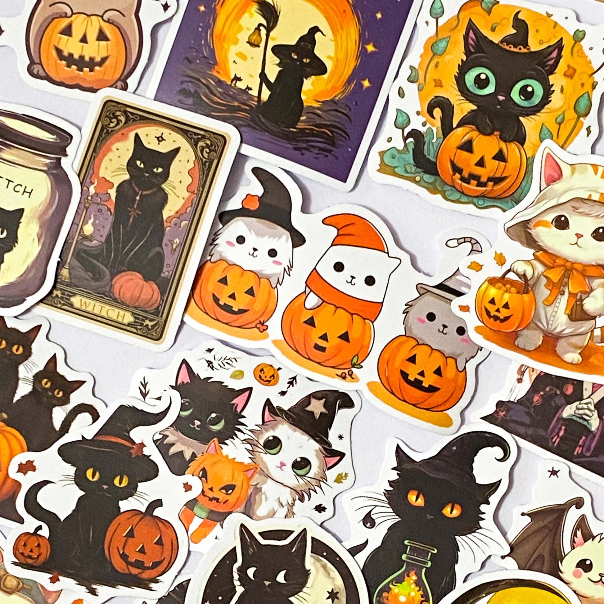 witch witches cat cats black occult halloween spooky magic magical pumpkin decorative laptop sticker stickers large big matte satin uk cute kawaii stationery supplies gift gifts set moon magical witchcraft