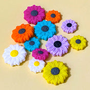 silicone jumbo very large bead beads cute kawaii daisy daisies flower flowers chunky  big 26mm 18mm colourful round yellow white pink magenta teal  turquoise blue orange craft supplies shop store uk jewellery making beaded pens