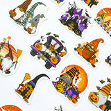 halloween gnome gnomes small sticker stickers shaped cute kawaii stationery packaging supplies uk glossy paper pumpkin pumpkins truck car hats ghost ghosts purple orange black white cat cats witch spooky fun set