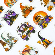 halloween gnome gnomes small sticker stickers shaped cute kawaii stationery packaging supplies uk glossy paper pumpkin pumpkins truck car hats ghost ghosts purple orange black white cat cats witch spooky fun set