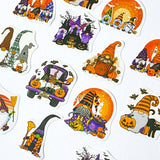 halloween gnome gnomes small sticker stickers shaped cute kawaii stationery packaging supplies uk glossy paper pumpkin pumpkins truck car hats ghost ghosts purple orange black white cat cats witch spooky fun set