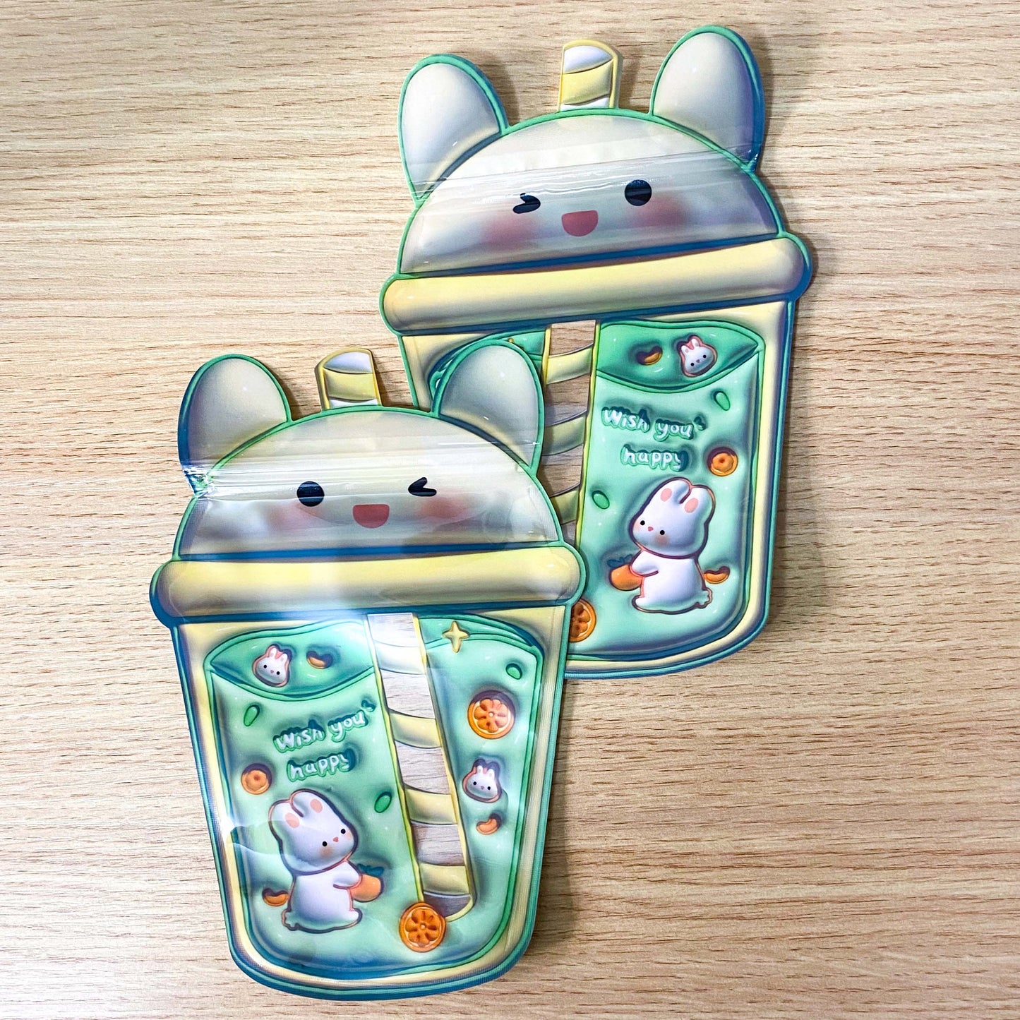 cello plastic bag bags resealable re-sealable zip closure drink drinks cup cups kawaii cute animal straw pink blue yellow green puppy dog bunny rabbit cat kitty uk stationery gift gifts packaging supplies shop store
