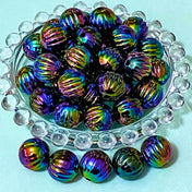deep metallic foil foiled ridge ridged striped bead beads acrylic large 14mm 15mm round rainbow colour colours dark colourful craft supplies shop store uk cute kawaii big jewellery making beaded pen pens