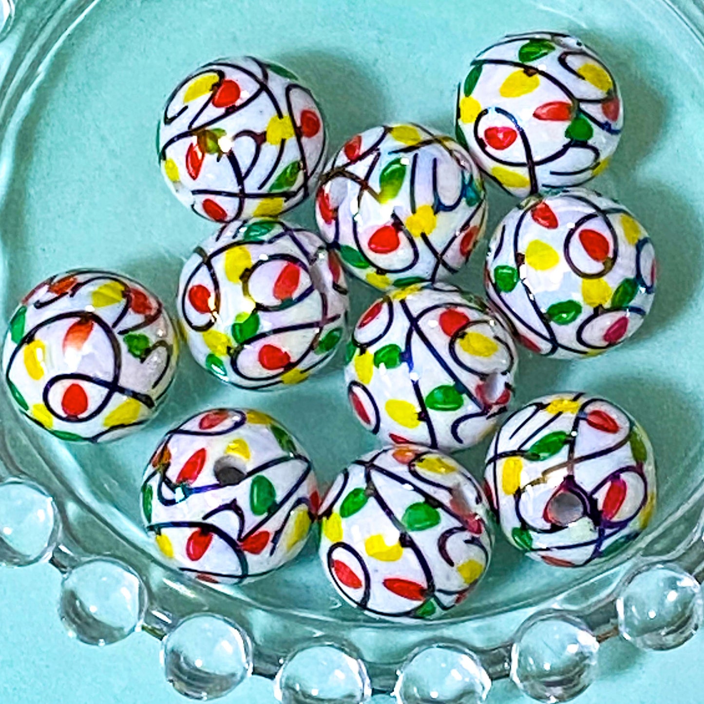 jumbo lustre acrylic iridescent ab bead beads 15mm 16mm large big chunky white green red and yellow fairy light lights baubles uk cute kawaii craft supplies shop store 
