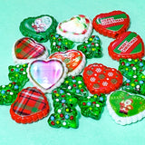 Christmas Beads GREEN GLASS TREE & JUMBO ACRYLIC HEARTS