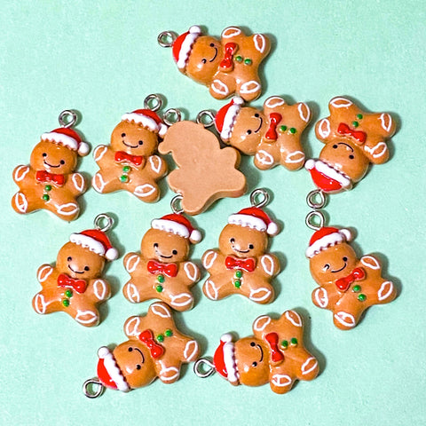 glossy gingerbread men man resin charm charms pendant pendants craft supplies shop store uk cute kawaii brown tan happy christmas festive jewellery making uk 25mm