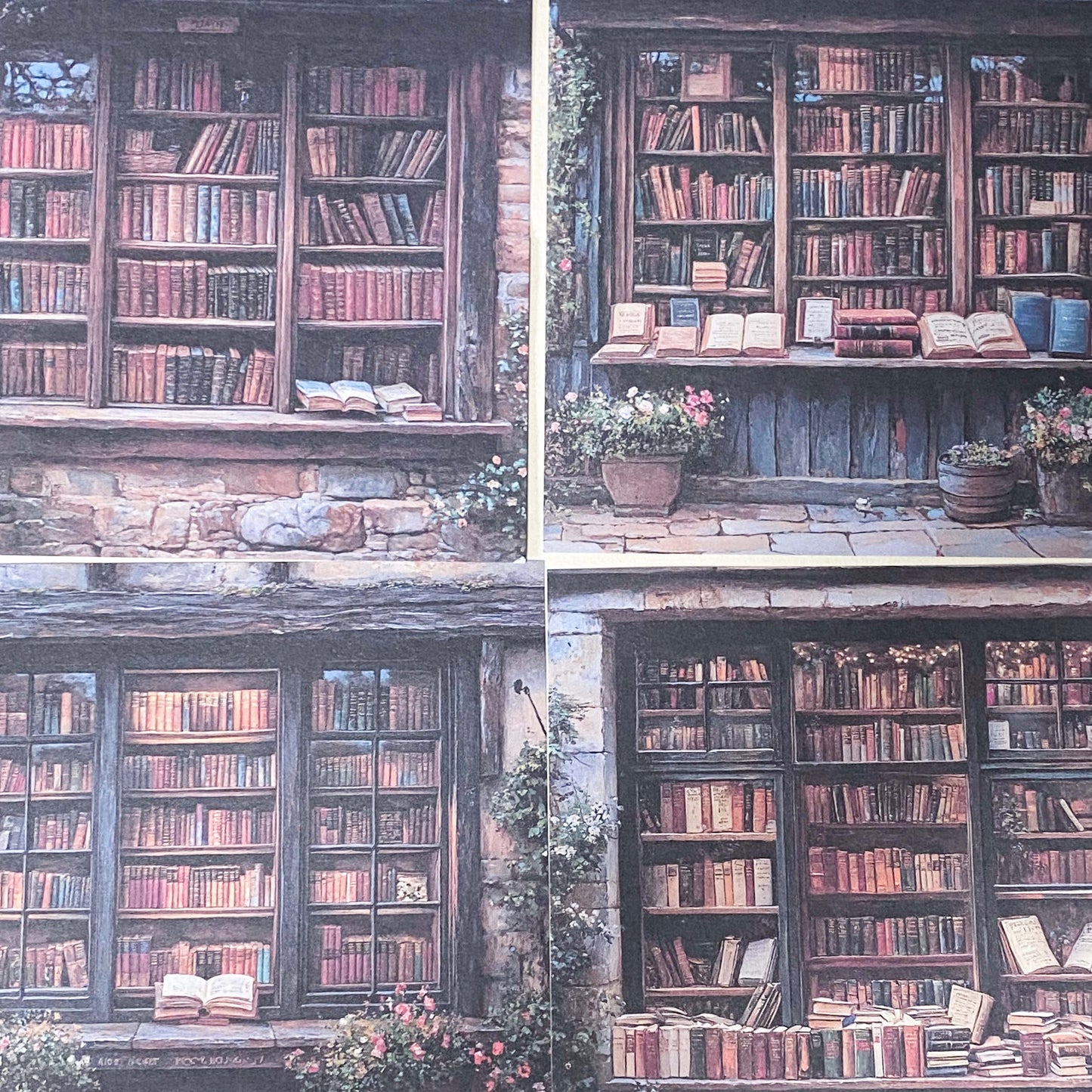 vintage bookshelf antique library scrapbook paper sheets