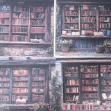 vintage bookshelf antique library scrapbook paper sheets