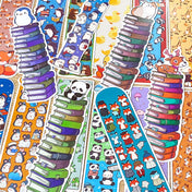 cute kawaii animal animals reading book books bookmark bookmarks card uk stationery shop store panda seal whale cat dog frog giraffe crocodile fox deer penguin bear mouse mushroom colourful tower