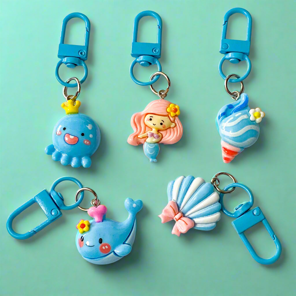 cute kawaii ocean theme sea mermaid mermaids shell shells whale whales clip bag charm clips metal blue pink octopus uk gift gifts shop store planner supplies pretty seashell