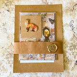 fox woodland letterbox gift set with vintage clear sticker book, botanical stickers, enamel fox pin and antique style fox metal bookmark