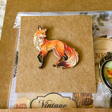 fox woodland letterbox gift set with vintage clear sticker book, botanical stickers, enamel fox pin and antique style fox metal bookmark