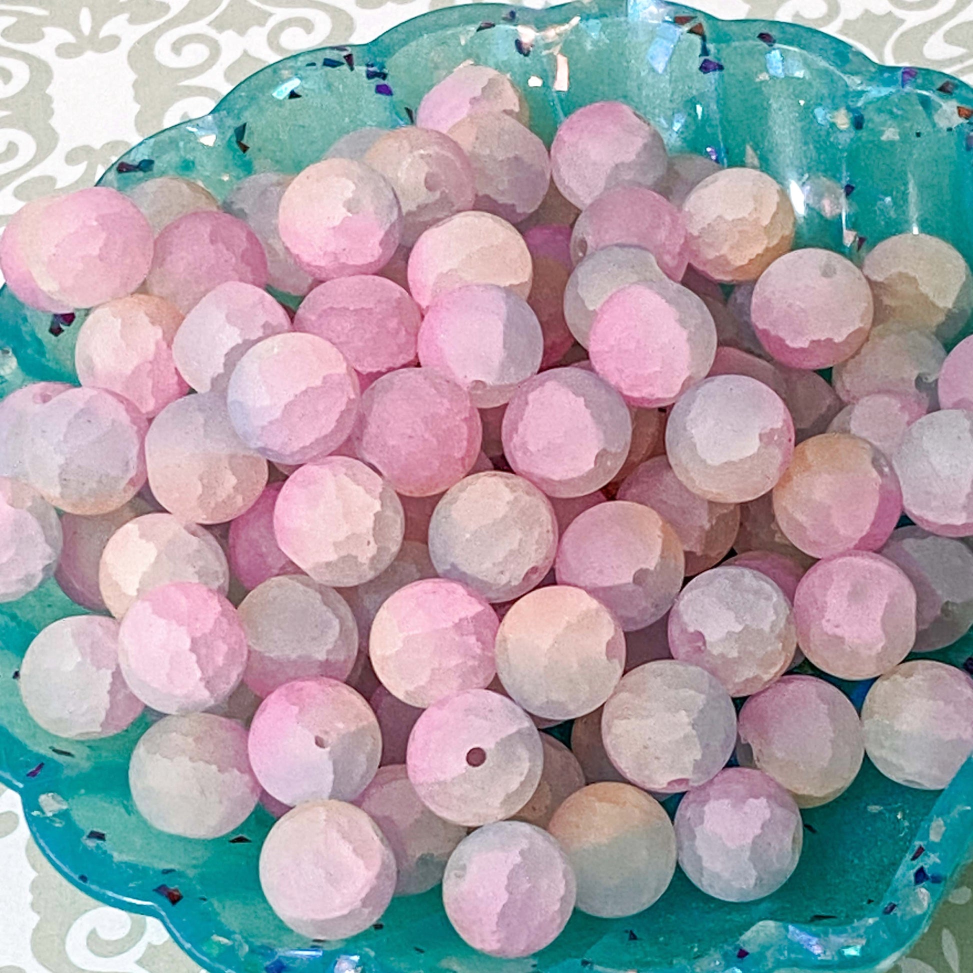 natural stone gem gems crystal crystals bead beads 10mm round big large pink white cream aura quartz angel textured crackle uk cute kawaii craft crafts shop store supplies light rainbow colours ombre