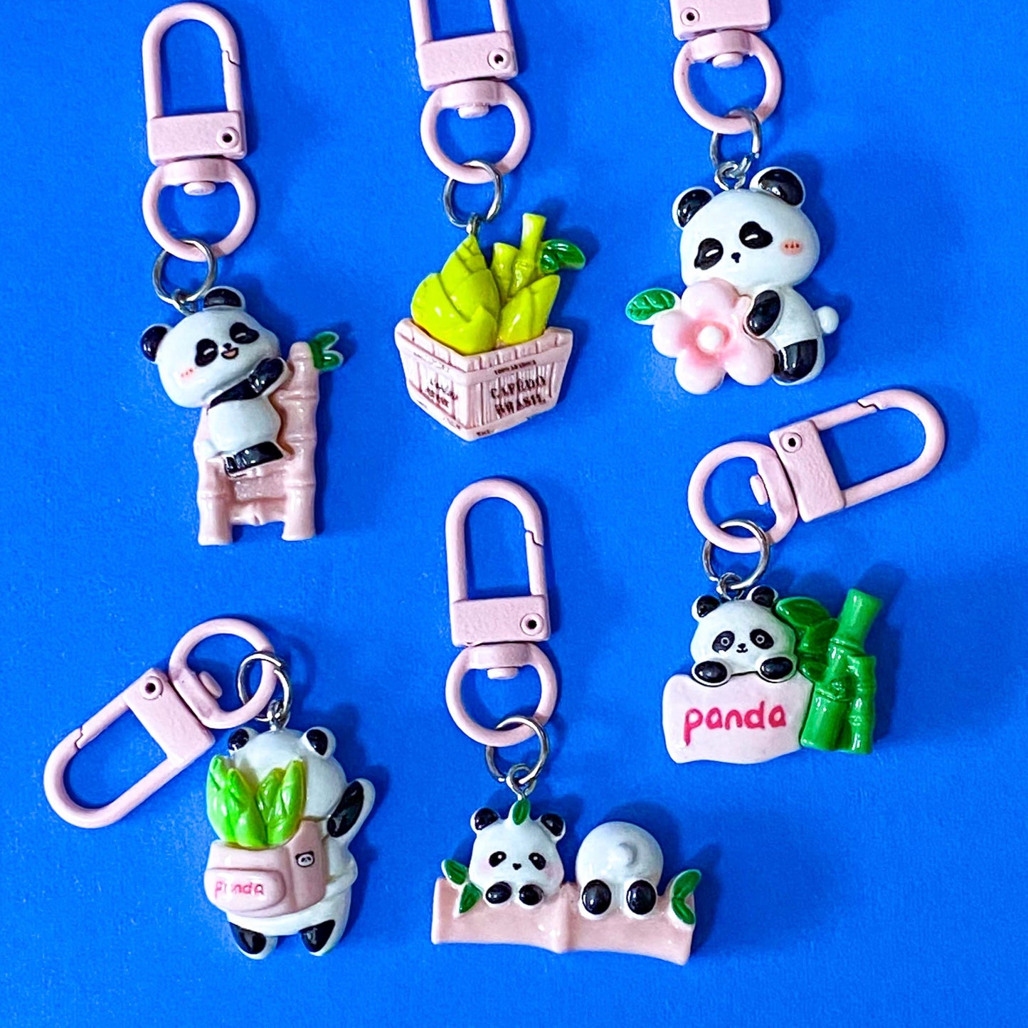 cute panda pandas colourful big large resin kawaii clip clips keyring keyrings bag charm charms key ring chain uk gift gifts present gift pink green
