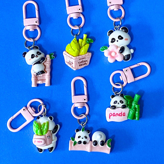 cute panda pandas colourful big large resin kawaii clip clips keyring keyrings bag charm charms key ring chain uk gift gifts present gift pink green