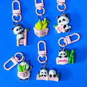 cute panda pandas colourful big large resin kawaii clip clips keyring keyrings bag charm charms key ring chain uk gift gifts present gift pink green