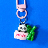 cute panda pandas colourful big large resin kawaii clip clips keyring keyrings bag charm charms key ring chain uk gift gifts present gift pink green
