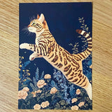 opulent cat cats postcard postcards post card cards blank uk cute kawaii colourful kitten kitty floral flowers flower individual blue peach cream orange black 