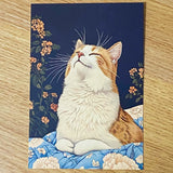 opulent cat cats postcard postcards post card cards blank uk cute kawaii colourful kitten kitty floral flowers flower individual blue peach cream orange black 