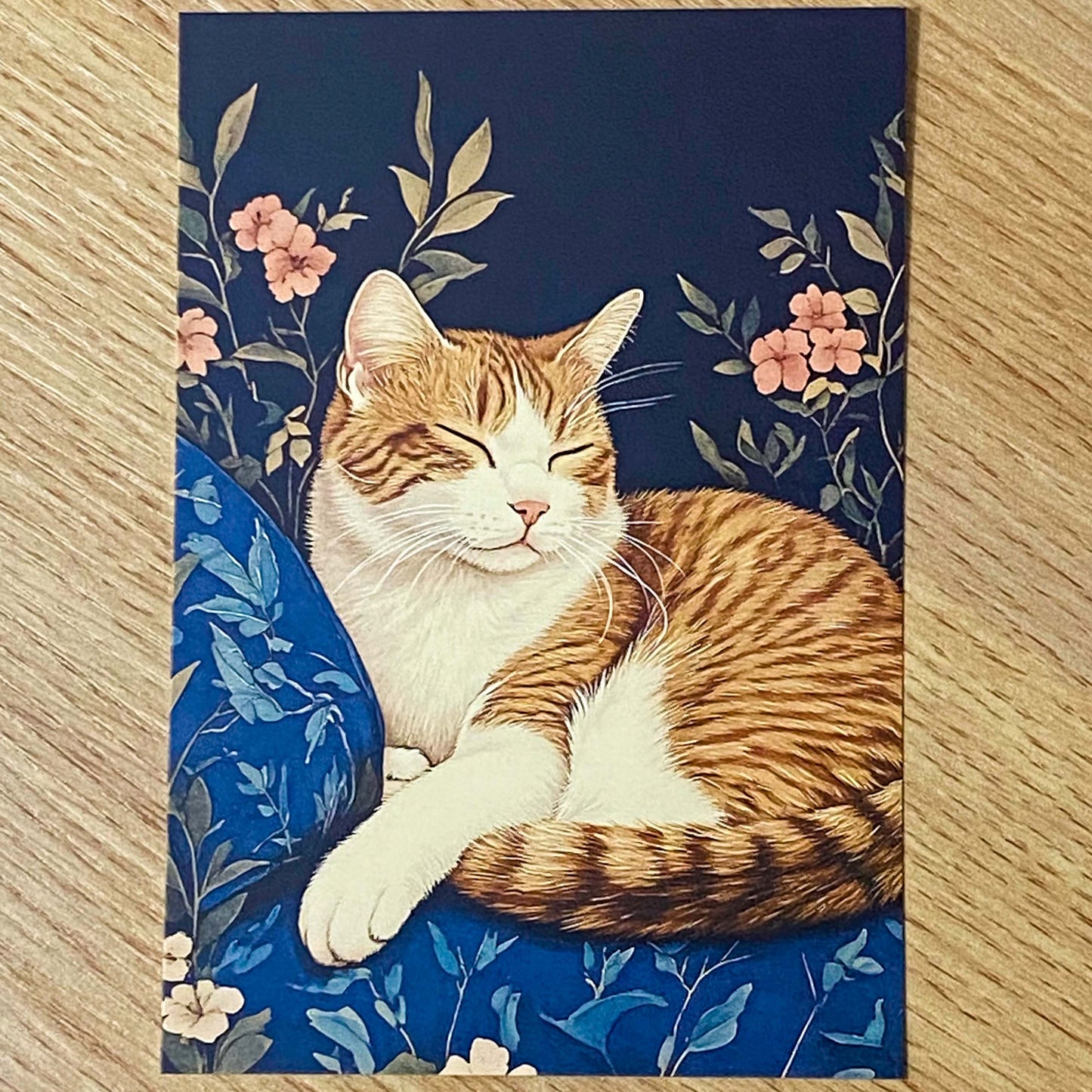 opulent cat cats postcard postcards post card cards blank uk cute kawaii colourful kitten kitty floral flowers flower individual blue peach cream orange black 