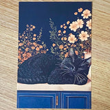 opulent cat cats postcard postcards post card cards blank uk cute kawaii colourful kitten kitty floral flowers flower individual blue peach cream orange black 