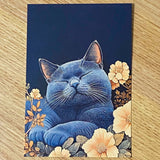 opulent cat cats postcard postcards post card cards blank uk cute kawaii colourful kitten kitty floral flowers flower individual blue peach cream orange black stationery shop store