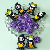 spooky dracula death frog grim reaper silicone bead beads jumbo big large chunky black green pumpkin pumpkins beaded pens pen make your own jewellery spider spiders web webs cobweb purple lack cute kawaii craft supplies shop store