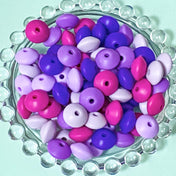 bright colourful silicone bean bead beads spacer spacers abacus 12mm by 7mm craft supplies shop store lilac purple magenta blend mix set of mixed colours uk jewellery making crafts