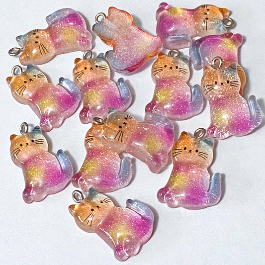 resin rainbow ombre glitter glittery charm charms pendant pendants big colourful cat cats kitten kitty uk cute kawaii craft supplies shop store big large jumbo sparkly pink blue orange 26mm 25mm