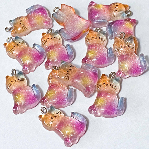resin rainbow ombre glitter glittery charm charms pendant pendants big colourful cat cats kitten kitty uk cute kawaii craft supplies shop store big large jumbo sparkly pink blue orange 26mm 25mm