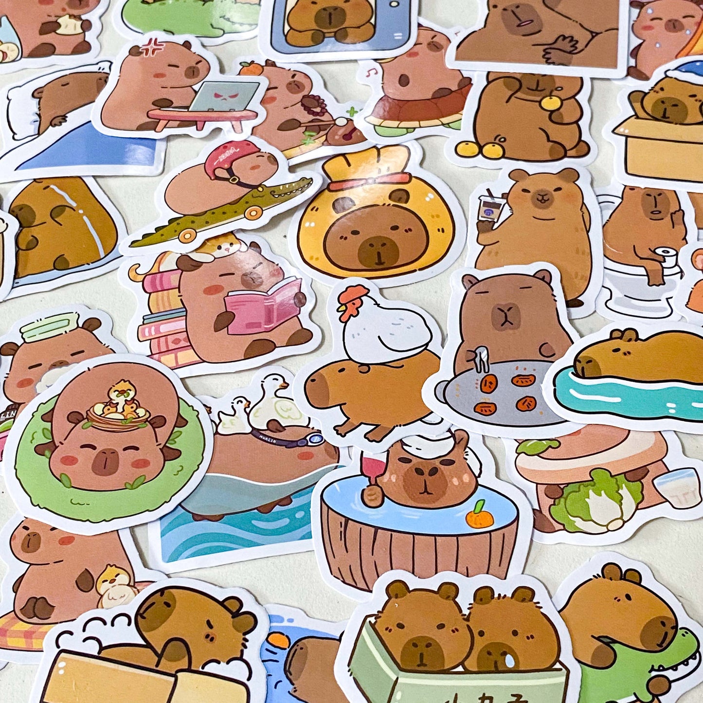 set of 60 small cute capybara stickers 40mm kawaii animal laptop stickers brown pastel aesthetic