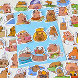 set of 60 small cute capybara stickers 40mm kawaii animal laptop stickers brown pastel aesthetic