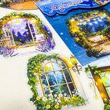 midnight window stickers glowing cosy room sticker pack night garden windows aesthetic clear journaling stickers magical night scenes