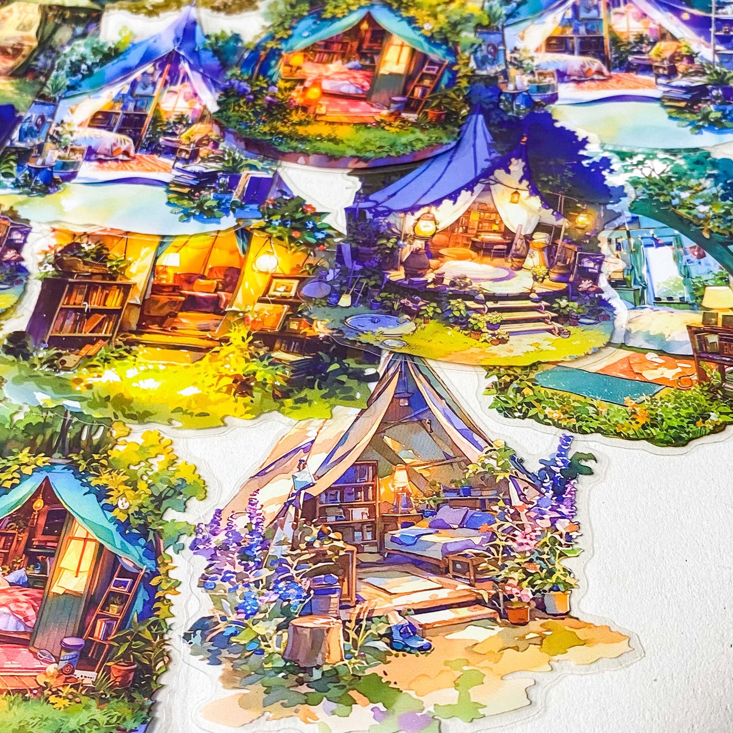 cosy tent stickers night camping sticker clear journaling stickers woodland cosy stationery hidden worlds series large 75mm
