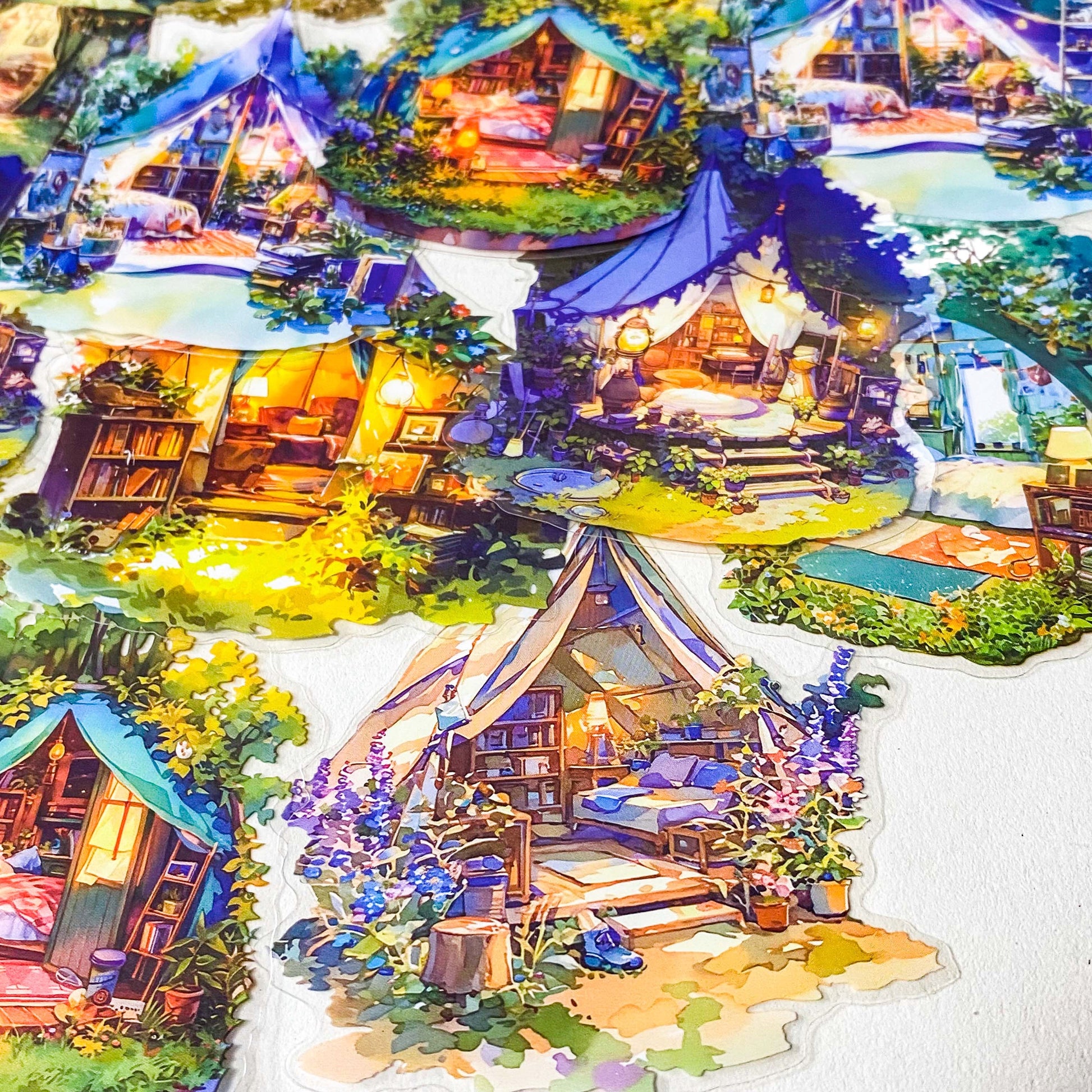 cosy tent stickers night camping sticker clear journaling stickers woodland cosy stationery hidden worlds series large 75mm