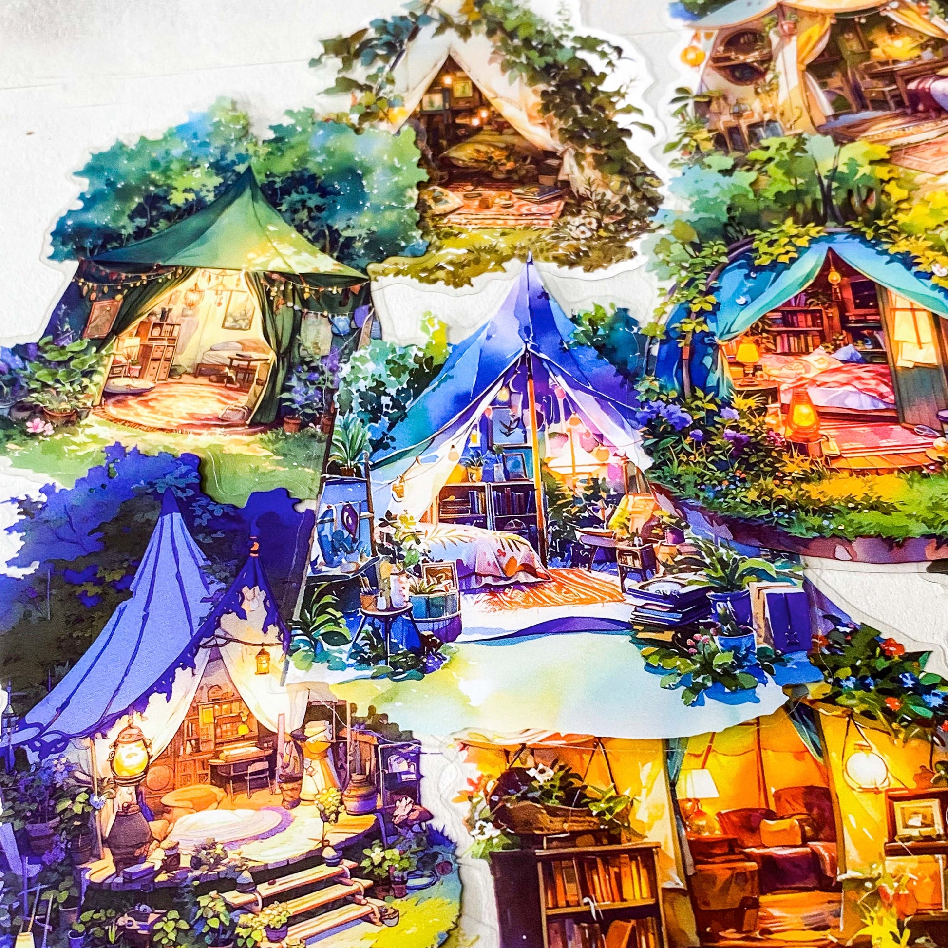 cosy tent stickers night camping sticker clear journaling stickers woodland cosy stationery hidden worlds series large 75mm