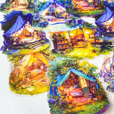 cosy tent stickers night camping sticker clear journaling stickers woodland cosy stationery hidden worlds series large 75mm