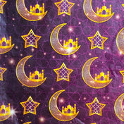 tissue paper with a Pattern of gold crescent moons, stars, and domed buildings on a purple background