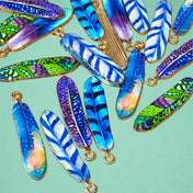 peacock feather feathers enamel charm charms pendant pendants gold tone metal uk cute kawaii long big craft supplies shop store blue green purple cool colours bright pretty